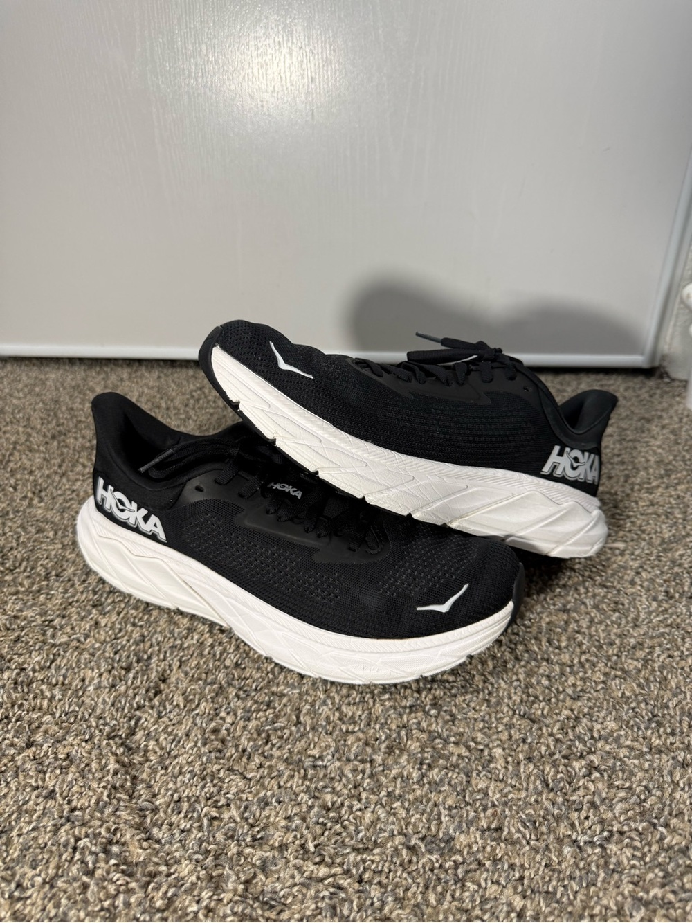 Hoka Black and White Mesh Running Shoes